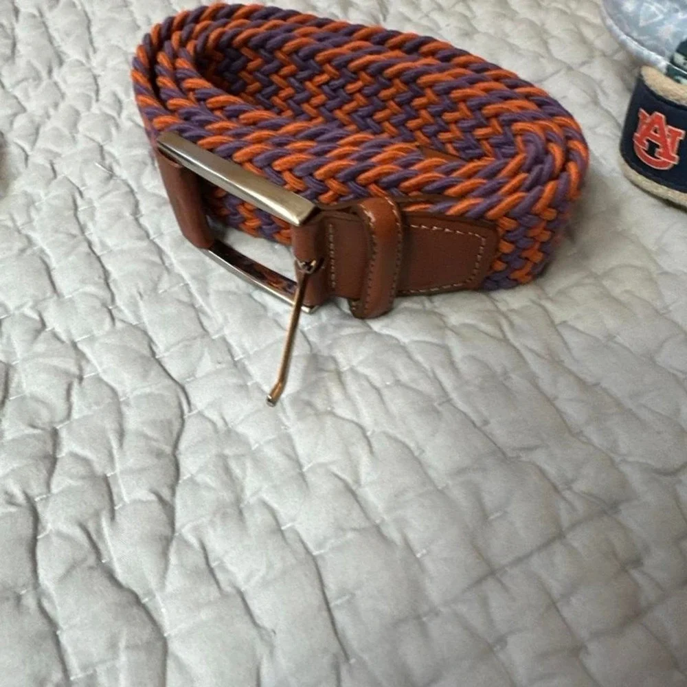 Men Medium Peter Millar Orange/Purple Braided Woven Belt